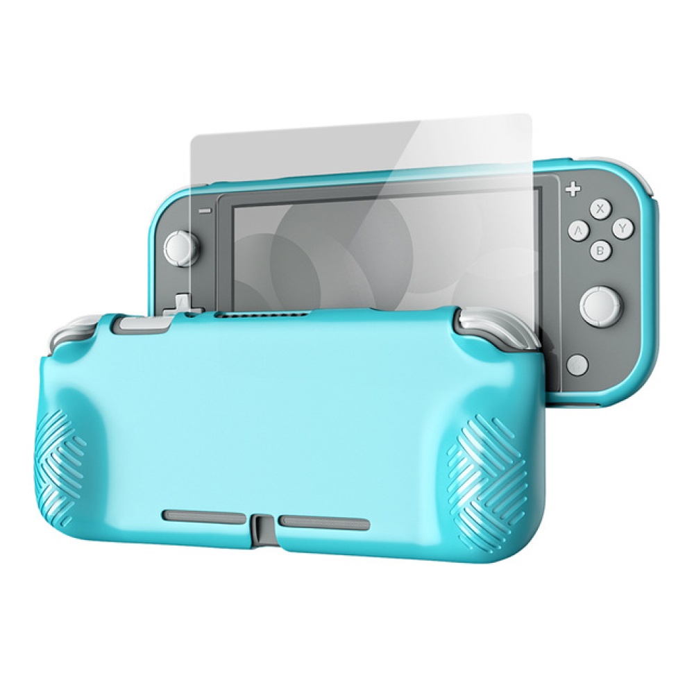 Silicone Case + Tempered Glass HD Screen Protector Set Soft Cover Shell for Nintend Switch Lite blue-green