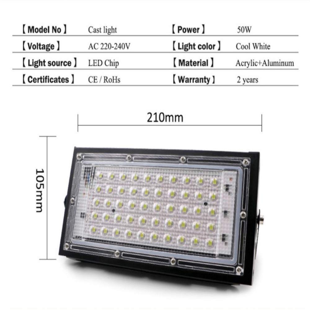 Led Floodlight 50w 220v Outdoor Waterproof Energy Conservation Yard Football Garden Light Warm light - Image 2