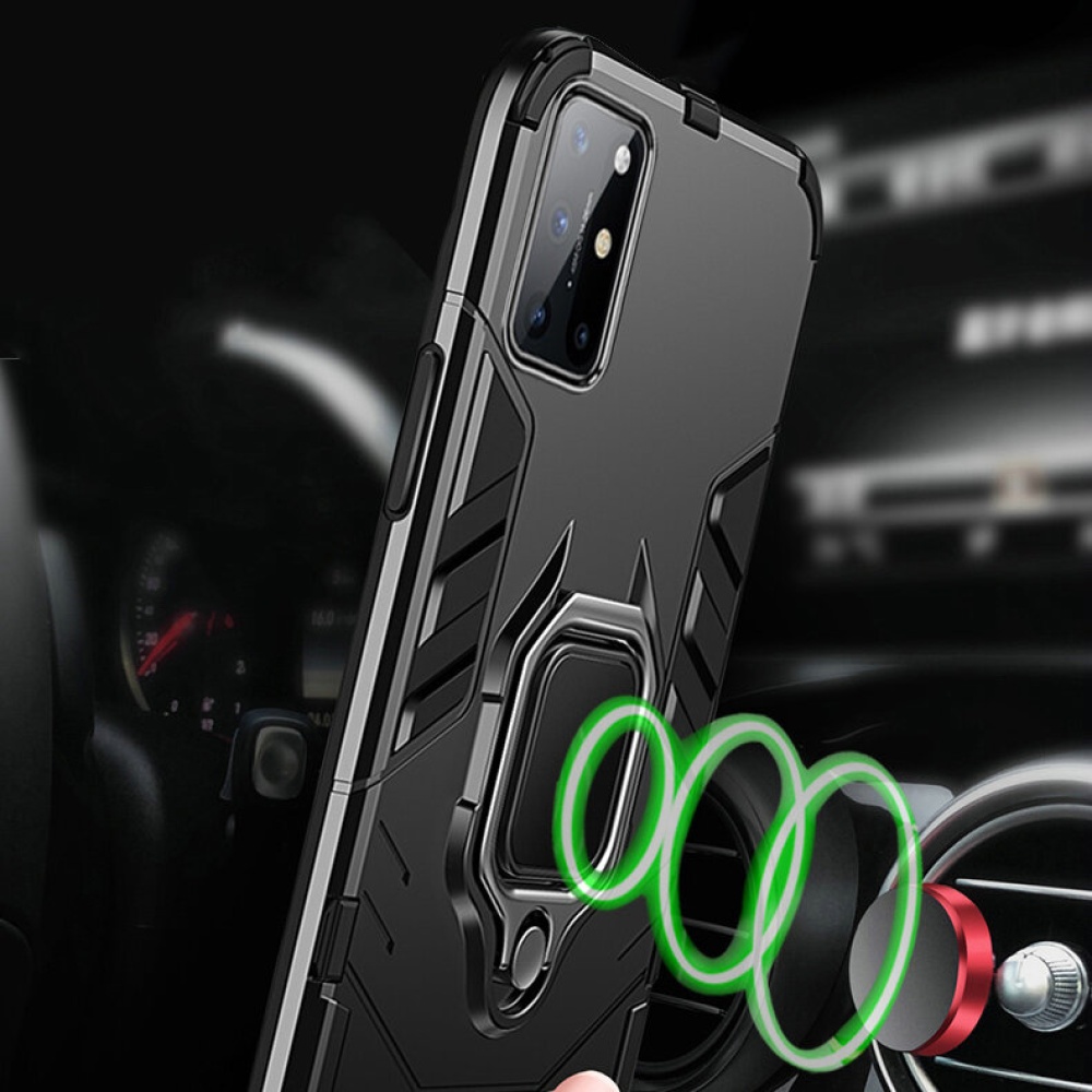 for OnePlus 8T Case Armor Shockproof with 360 Rotation Magnetic Finger Ring Holder Stand PC Protective Case - Black - Image 2