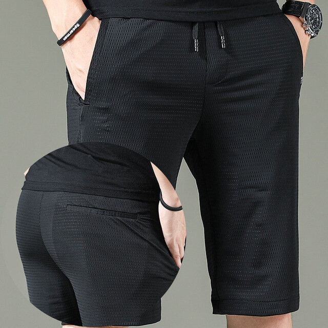 Elastic Pants Male High Elastic Hollow Silk Five Points Casual Shorts - 30 Black