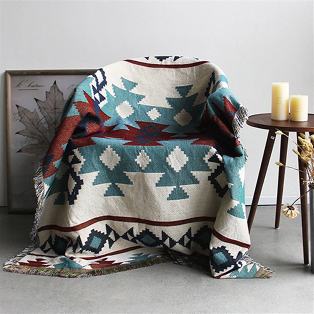 Retro Navajo American-Style Geometric Popcap Upholstery Leisure Carpet Air Conditioning Sofa Blankets - 1 - Image 2