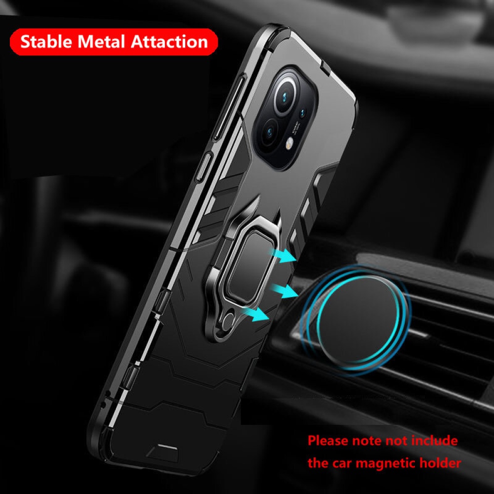 for Xiaomi Mi 11 Lite Case Armor Shockproof Magnetic with 360° Rotation Finger Ring Holder Stand PC Protective Case Non-Original - Black - Image 2