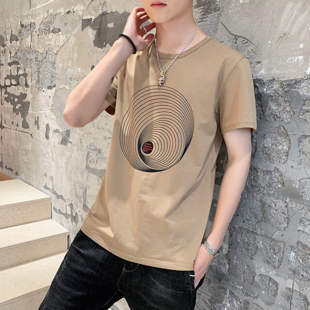 Season Men's Short-sleeved T-shirt Thin Section T-shirt Bottoming Shirt Printing Personality Half-sleeved Shirt Casual Wild T Tide - XL Khaki