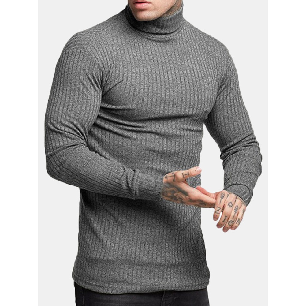 Mens Fashion Cotton High Collar Sweaters - XL Gray