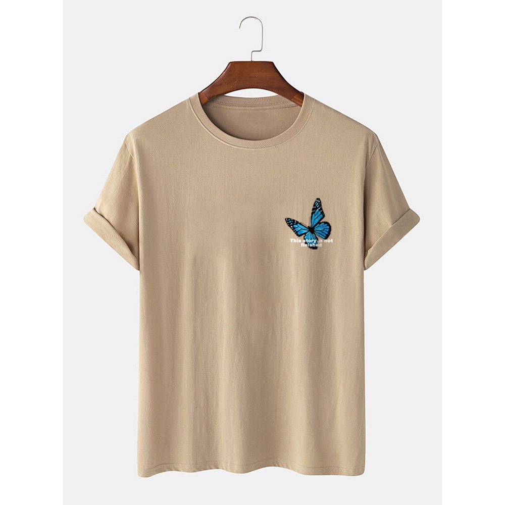 Mens 100% Cotton Butterfly Letter Graphics Short Sleeve T-Shirts - Black L