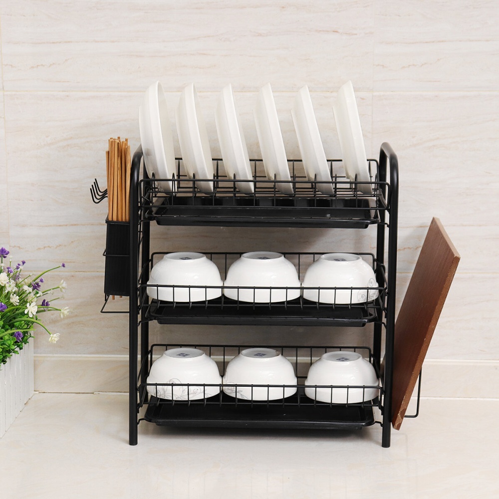 2/3 Tier Stainless Steel Dish Rack Drainer Cutlery Kitchen Storage Holder - 3 Layers - Image 2