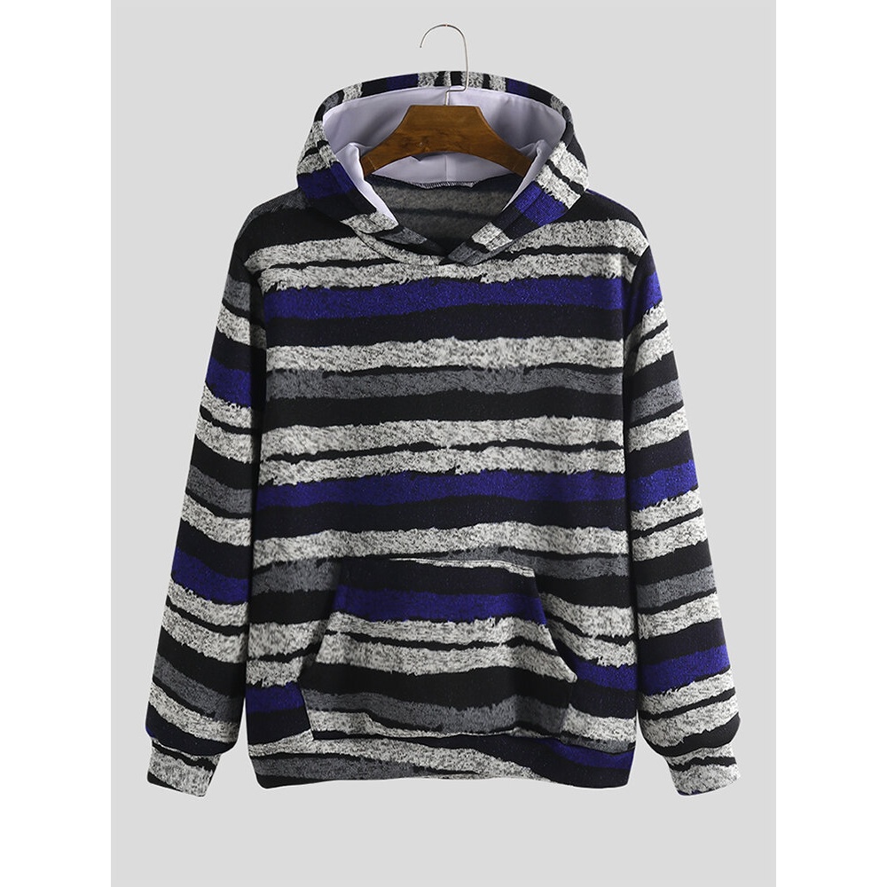 Casual Autumn Hooded Stripe Overhead Long Sleeve Sweatshirt - M Green