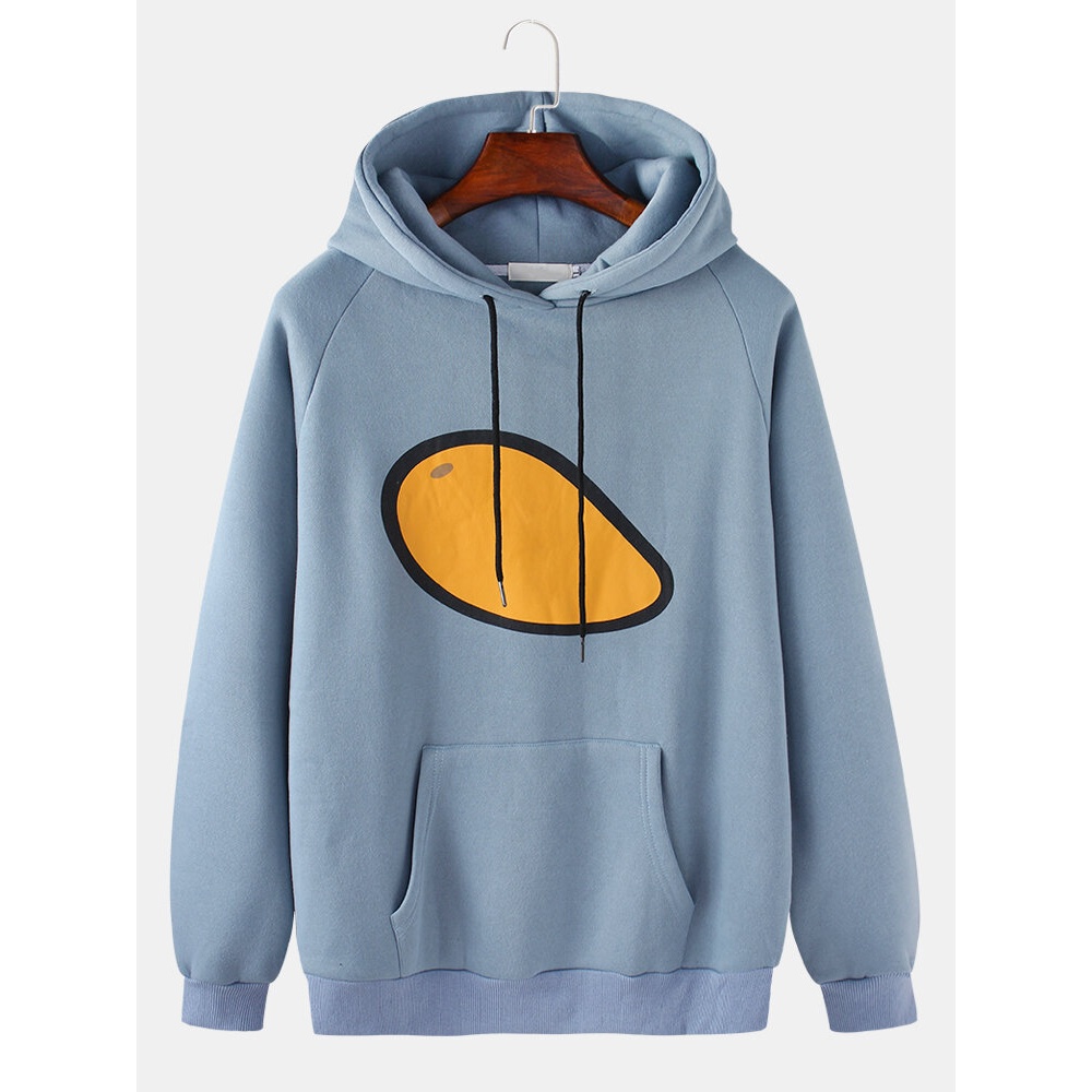 Mens Cute Cartoon Fruit Print Drawstring Casual Hoodie With Kangaroo Pocket - Black M