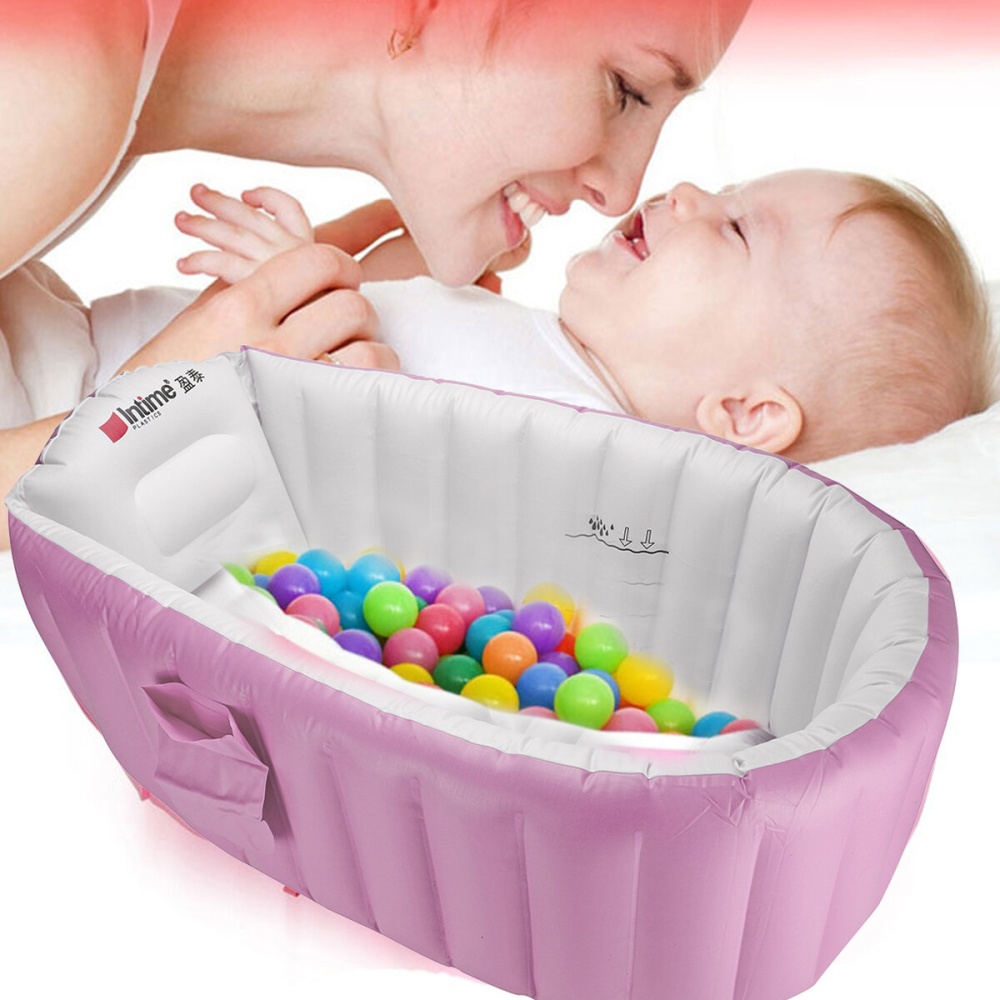 Portable Baby Inflatable Bathtub Thickening Folding Washbowl Tub-Pink/Blue - Pink - Image 2