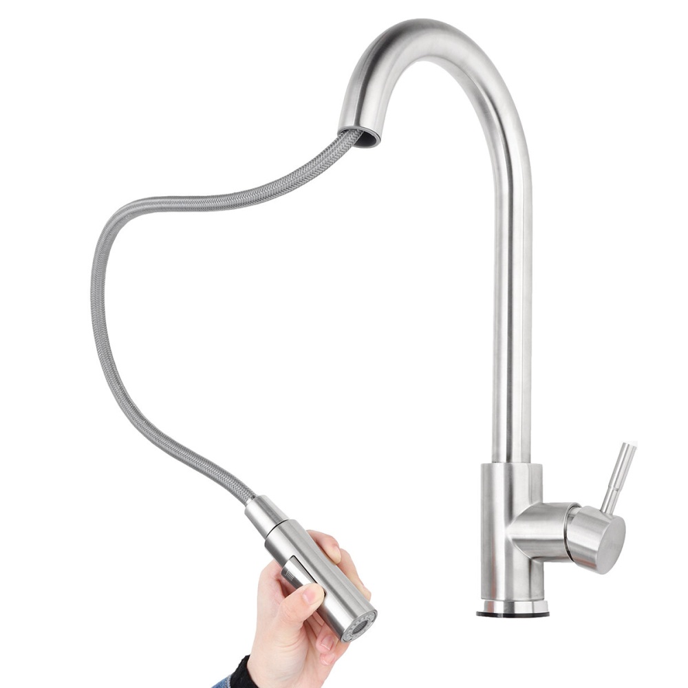 Smart Touch Stainless Steel Kitchen Faucet 360° Rotation With Pull Down Sprayer Fingerprint Resistant Hot Cold Water Mixer Tap - Silver - Image 2