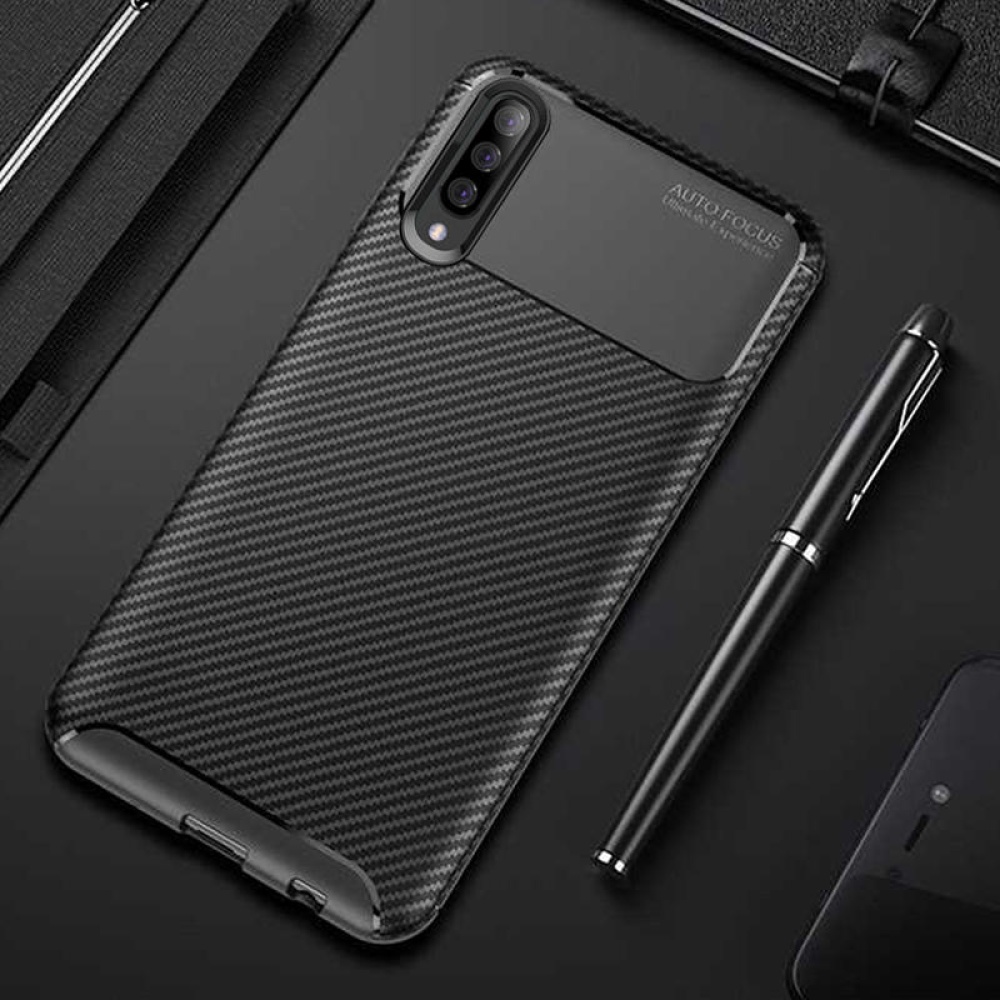 Protective Case For Samsung Galaxy A50 2019 Carbon Fiber Fingerprint Resistant Soft TPU Back Cover - Blue - Image 2