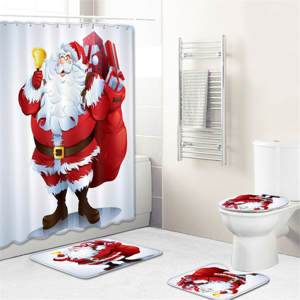 Shower Curtain Sets Snowman Santa Non-Slip Rugs Toilet Lid Cover and Bath Mat Waterproof Bathroom Curtains for Home Decor - #1 - Image 2