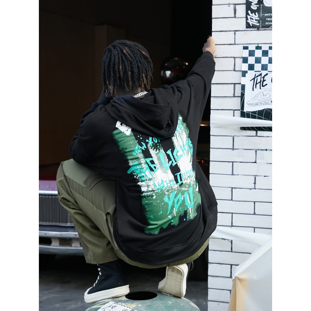 Men Back Graffiti Hoodie - Black S