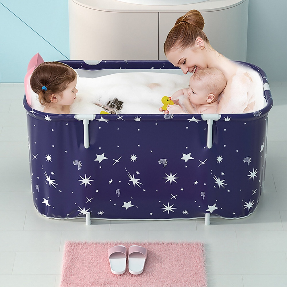 120*55*50CM Large Bath Sauna Adult Folding Bathtub Barrel SPA Household Family Tub - Black blue - Image 2