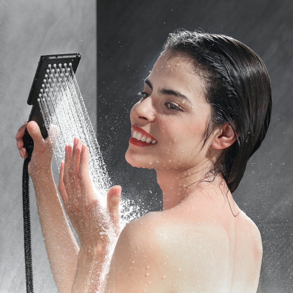 Hand Held Shower Head Negative Ion Pressurized Hand Shower for Bathroom Showering System - Black