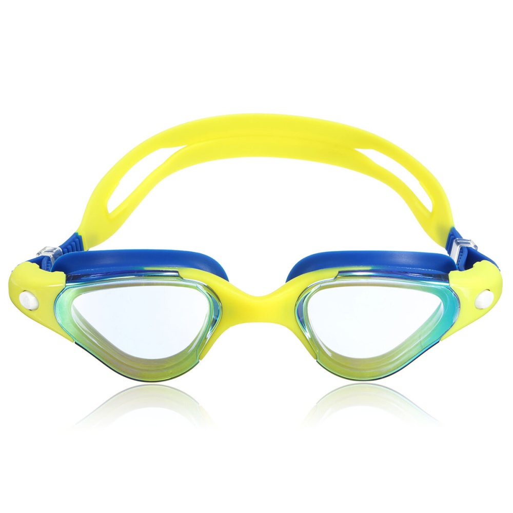 OUTERDO Anti-Fog UV Protection Swimming Goggles with Silicone Soft Earplugs Waterproof Goggles for Adults - Blue and yellow