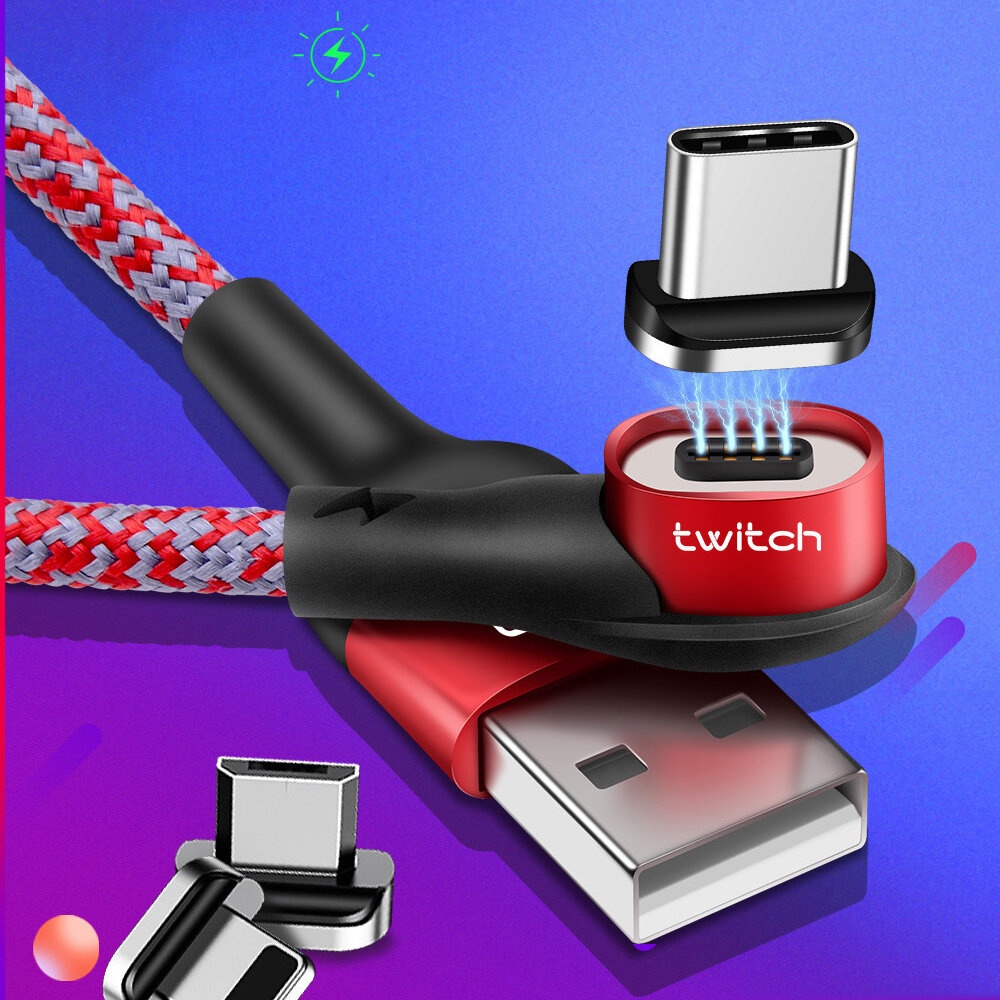 Twitch Elbow Magnetic USB Cable Type-C Micro USB Fast Charging LED Indicator Rotary Line For Huawei P30 P40 Pro MI10 Note 9S - Red Micro USB - Image 2