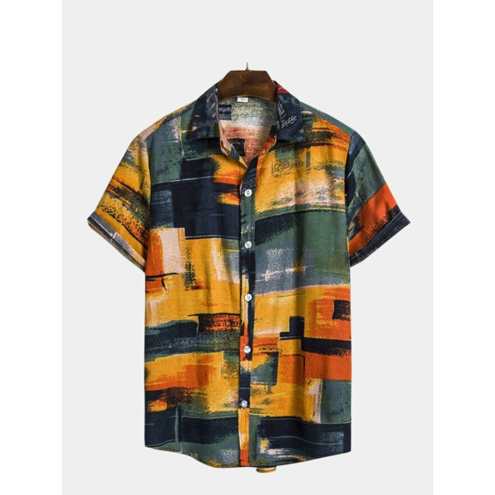 Mens Fashion Plaid Printed Colorful Stand Collar Shirts - S As Picture