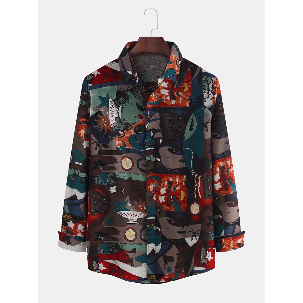 Mens Ethnic Style Multi Printing Long Sleeve Casual Shirts - 2XL #1