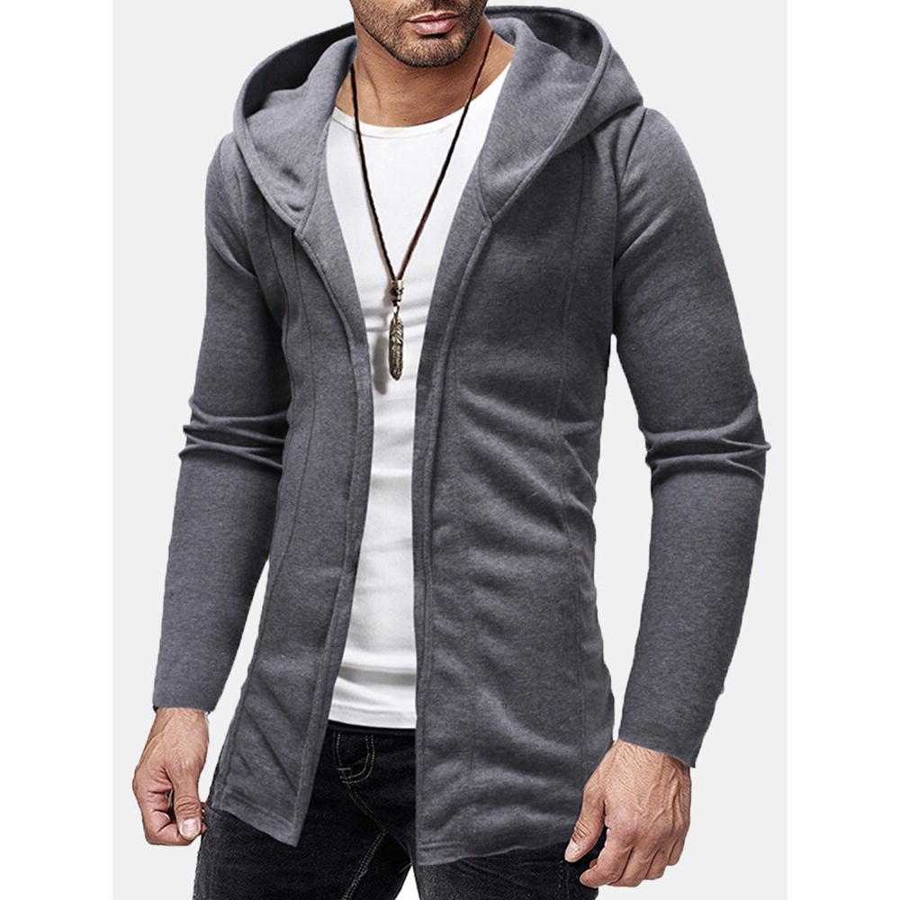 Men's Breathable Stitching Solid Color Long Sleeve Hooded Cardigan Sweatshirt - M Light Gray
