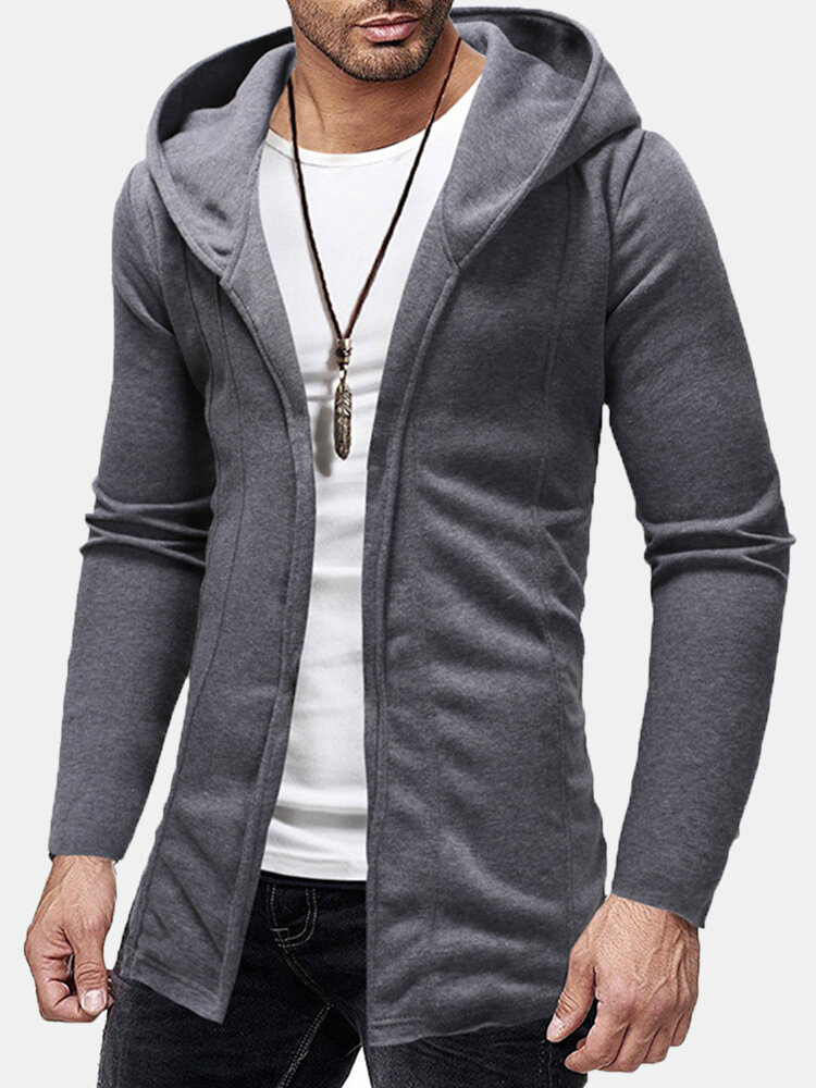 Men's Breathable Stitching Solid Color Long Sleeve Hooded Cardigan Sweatshirt - M Light Gray