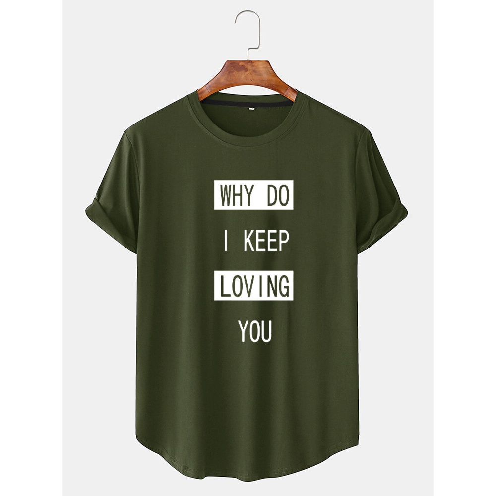 Mens Cotton Slogan Graphics Curved Hem Casual T-Shirts - Navy S