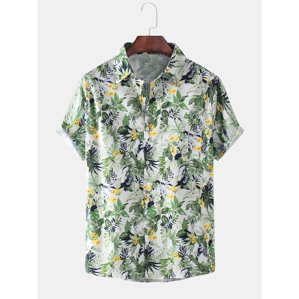 Mens Holiday Tropical Style Printing Breathable Casual Shirts - Black L