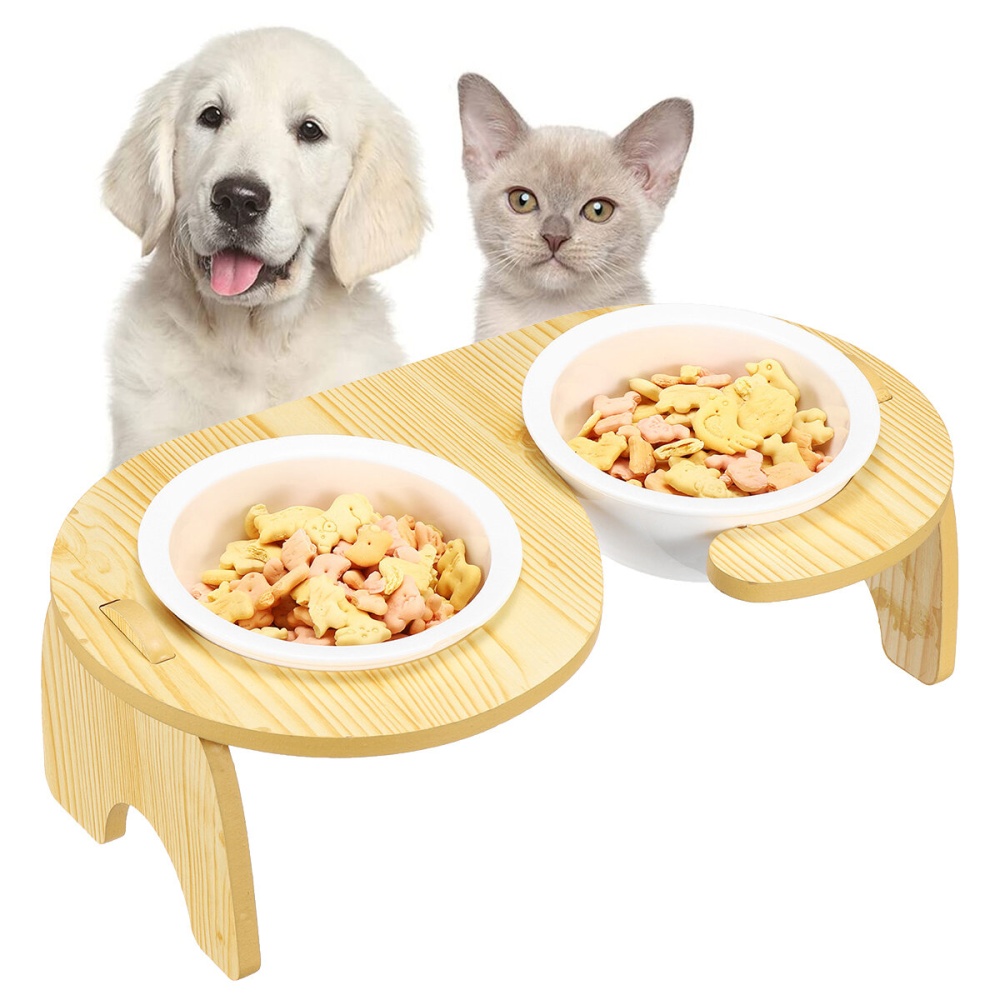 Double Elevated Pet Bowl Dog Cat Feeder Food 2 Kind of Materials Anti Slip Design Easy to Clean And Install - Single Bowl Stainless steel - Image 2