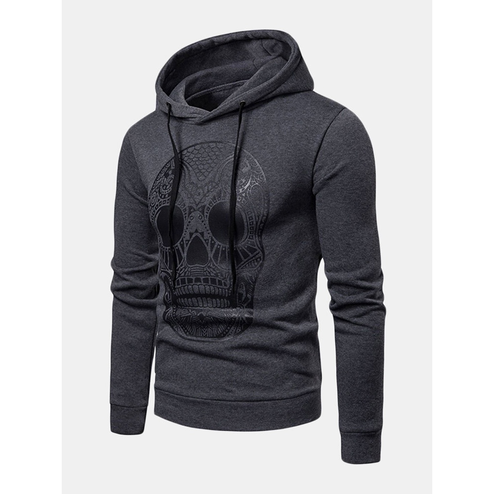 Mens Casual Drawstring Skull Print Hoodies - XL Dark Gray