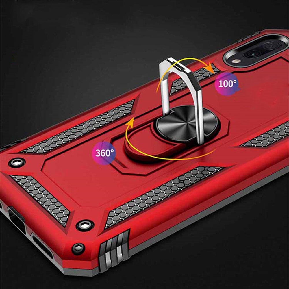 for Xiaomi Redmi 9A Case Armor Magnetic Shockproof with Finger Ring Holder Stand Hard PC + Soft TPU Protective Case Non-original - Black - Image 2