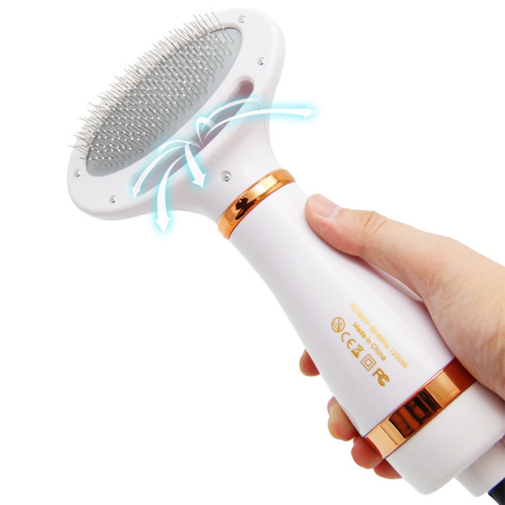 2 in 1 Dog Cat Pet Hair Dryer Comb Speed and Temperatures Adjustable with Low Noise Grooming Fur Blower Brush Household - Green EU Plug - Image 2