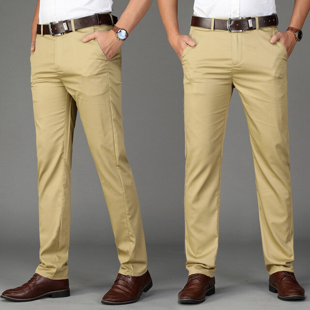 Ice Silk Men's Casual Pants Thin Straight High Waist Loose Trousers Season New Business Elastic Casual Pants - 34 Dark Blue