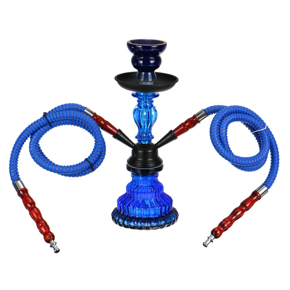 Arabian Double Tube Hookah Glassware Set Large Glass Glassware Hubbly Bubbly Nargileh Shisha Tips for Smoking Accessories - Blue