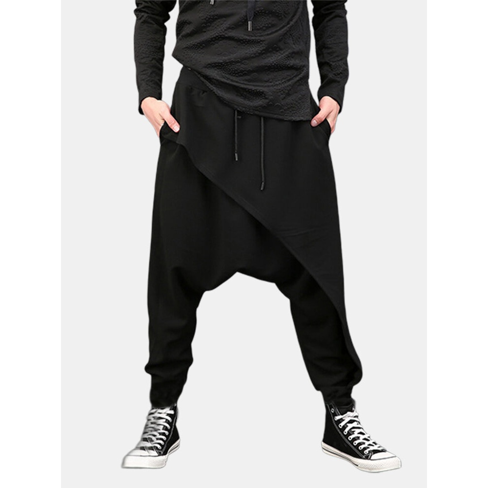 Men Casual Drape Drop Crotch Harem Hip Hop Trouser Baggy Cross-Pants - S Dark Grey
