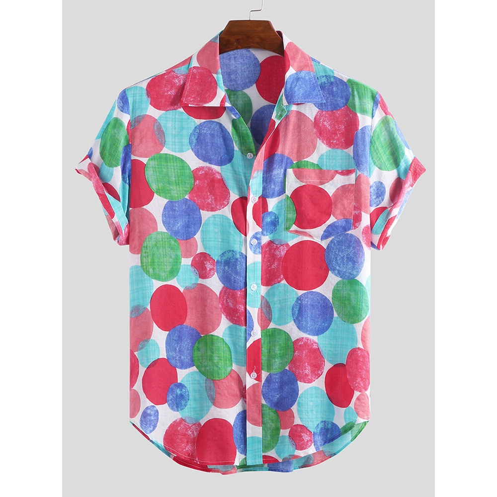 Mens Summer Colorful Roundness Printed Casual Shirts - 2XL Red