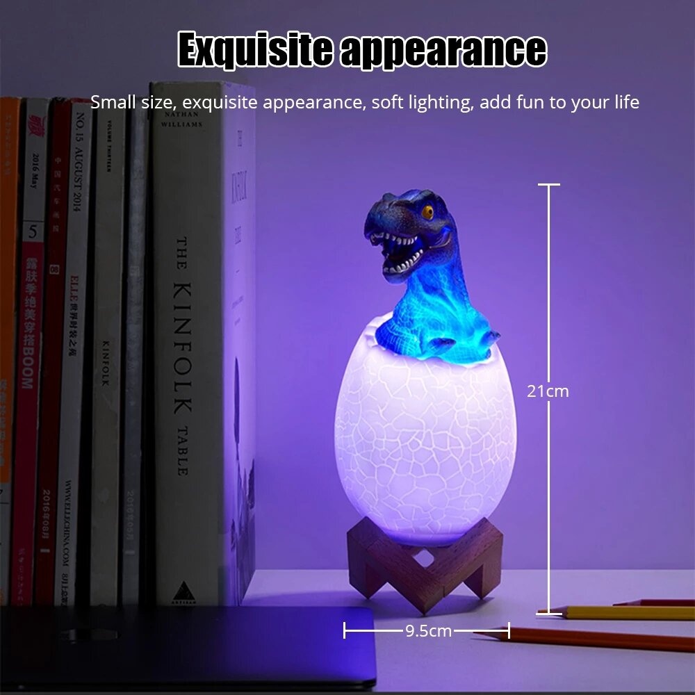 Dinosaur Lamp 3D Printing Night Light Rechargeable 3 Color/16 Color Induction Table Lamps Decoration Child Gift Remote LED Light - 16 colors + touch - Image 2