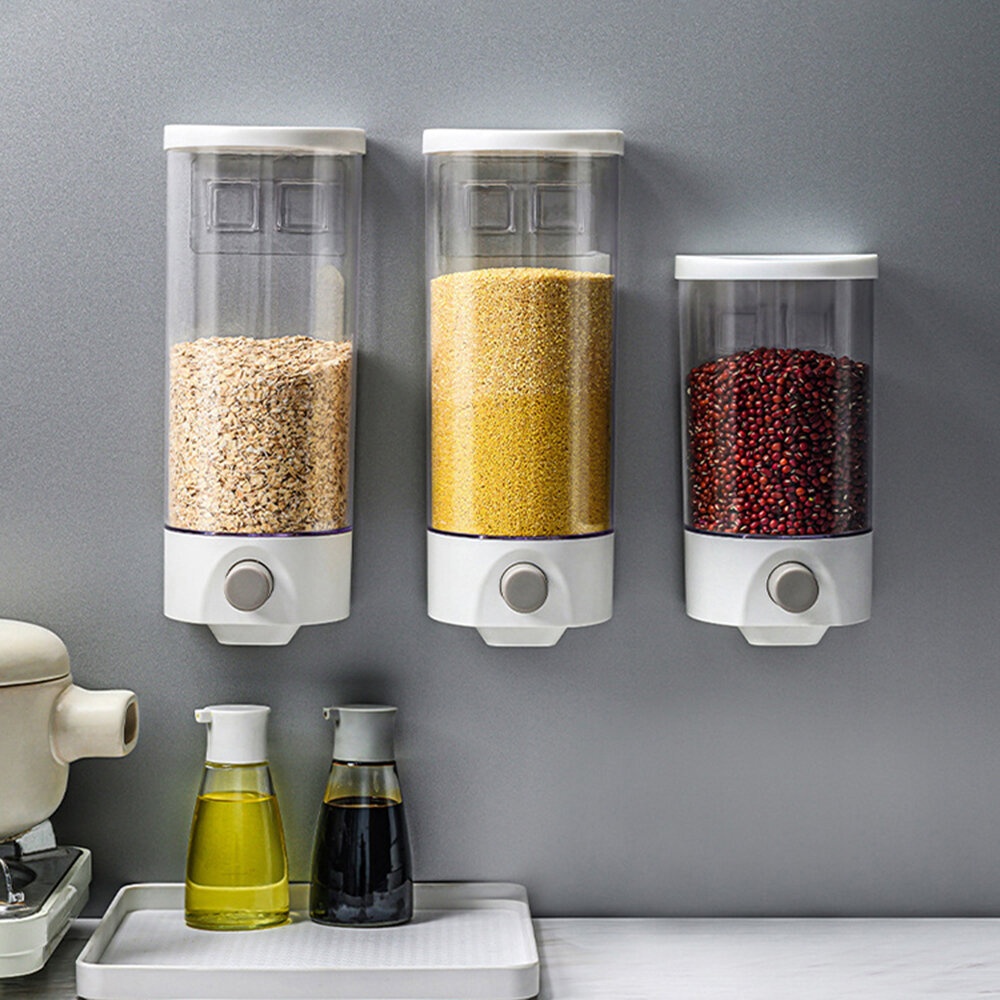 Kitchen Wall Mounted Grains Airtight Jar Push-Type Moisture Proof Oatmeal Storage Jar for Kitchen Storage - 1000ml - Image 2