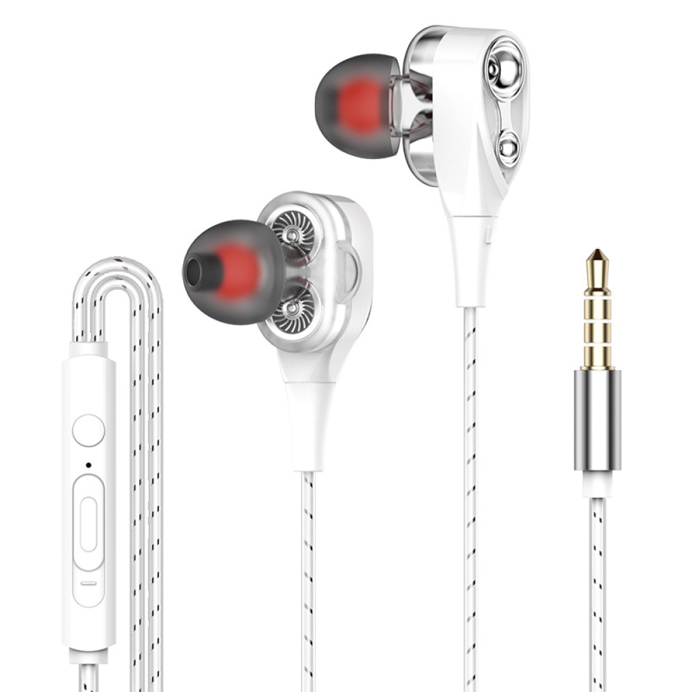 Dual Drive Stereo Wired Earphone In-ear Bass Earbuds for iPhone Samsung 3.5mm Sport Gaming Headset with Mic white