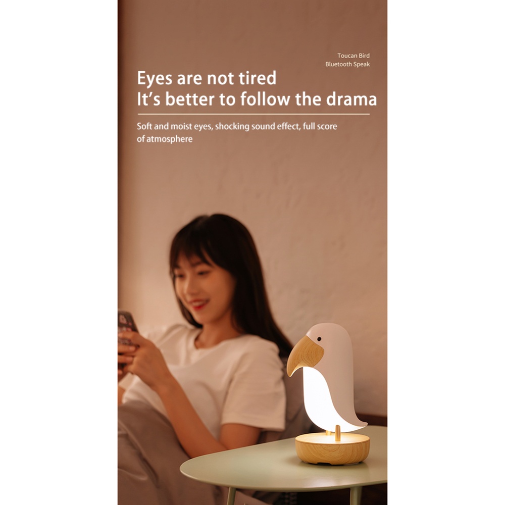 Wooden Bird Night Light USB Charging Stepless Dimming LED Table Lamp with Bluetooth-compatible Speaker - Image 3