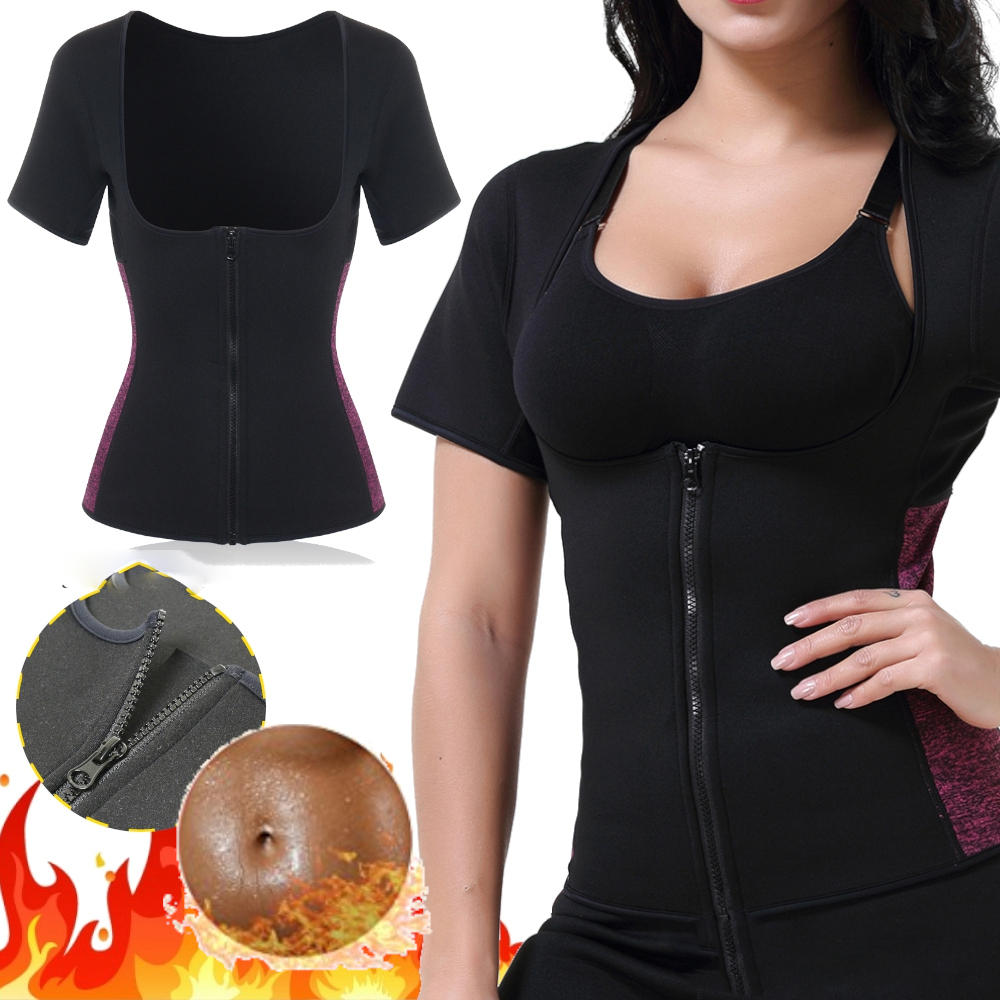 Rose Red Front Zip Women Sauna Tops Neoprene Vest Gym Body Shaper Sweat Fat Burner Fitness Shirts - XXL