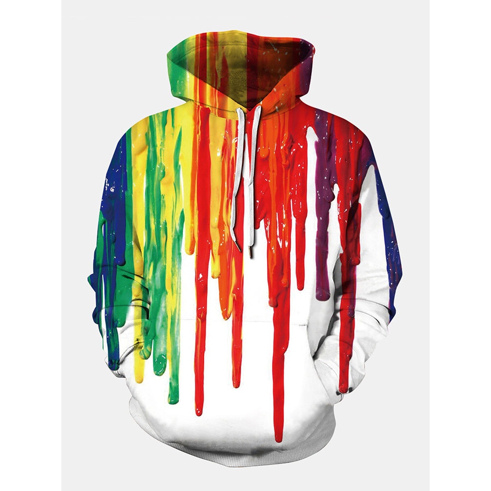 Mens Colorful Graffiti Printed Long Sleeve Pocket Casual Hoodies Sweaters - 3XL As Picture