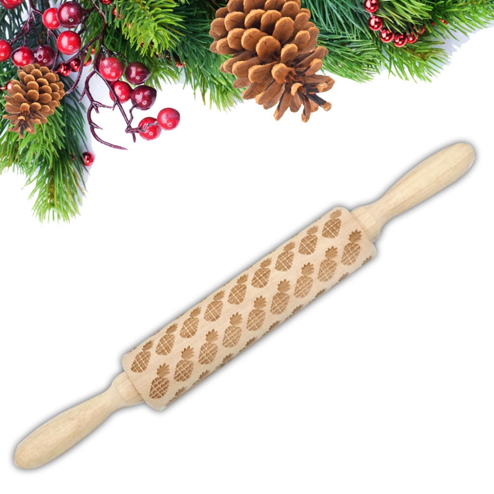 JM01691 Wooden  Embossed Rolling Pin Dough Stick Baking Pastry Tool New Year  Decoration