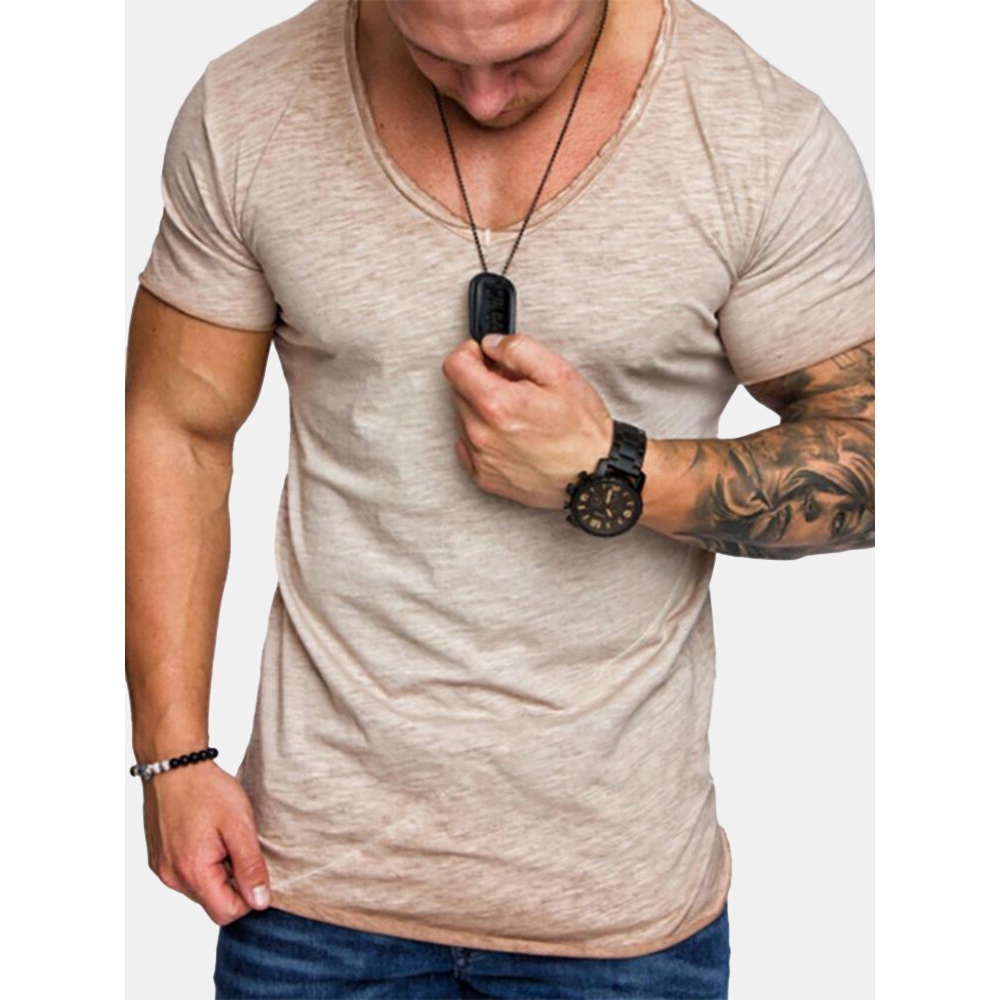 Men's Cotton Slim Short Sleeve Casual T-shirts - L Blue