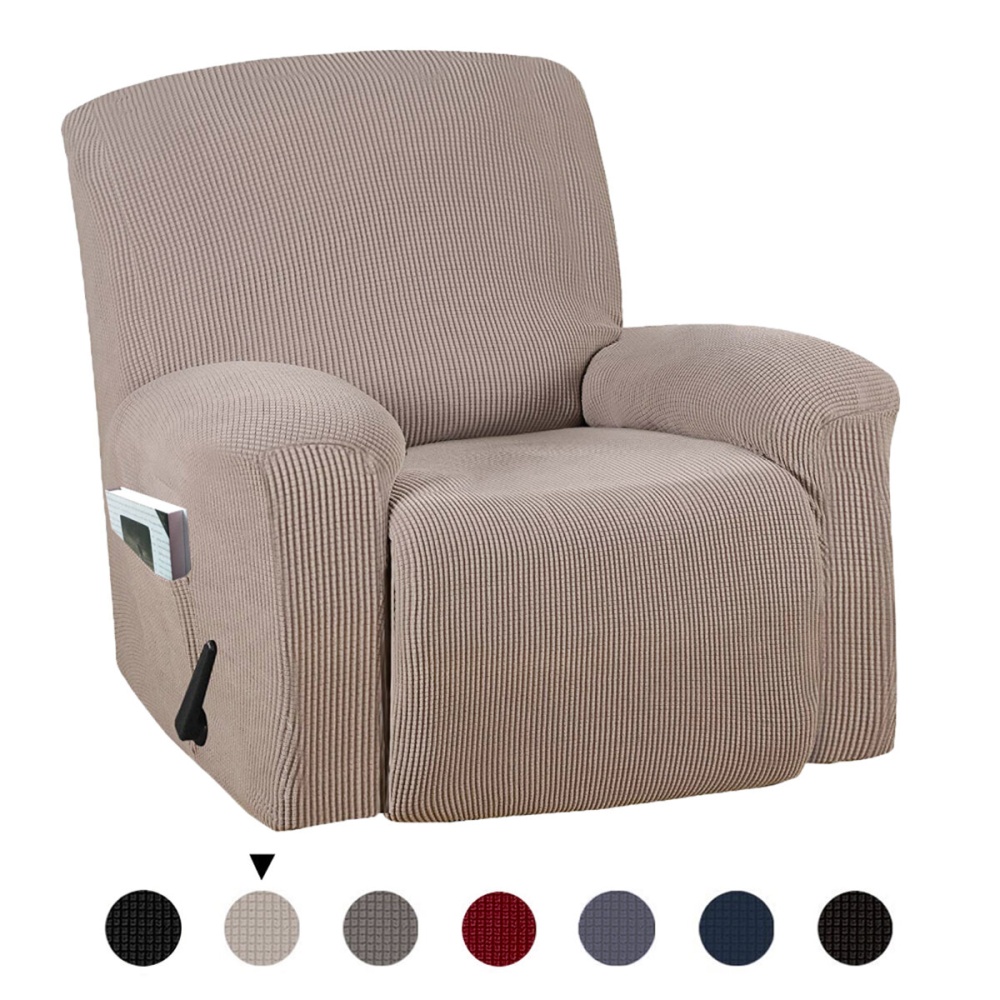 Recliner Chair Covers Washable Stretch Sofa Cover With Pocket Non-slip Furniture Protector Solid Color Armchair Supplies - Grey - Image 2