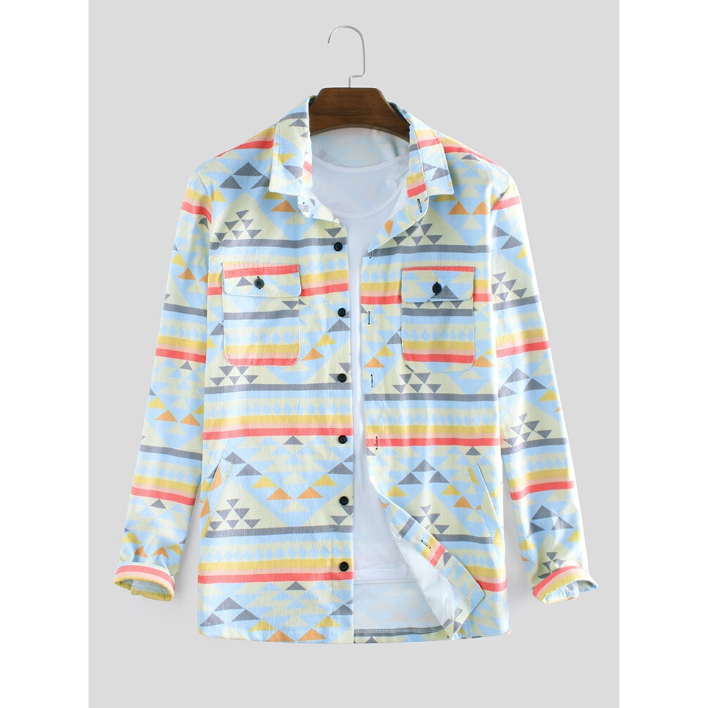 Mens Corduroy Abstract Printed Chest Insert Double Pocket - M Light Blue