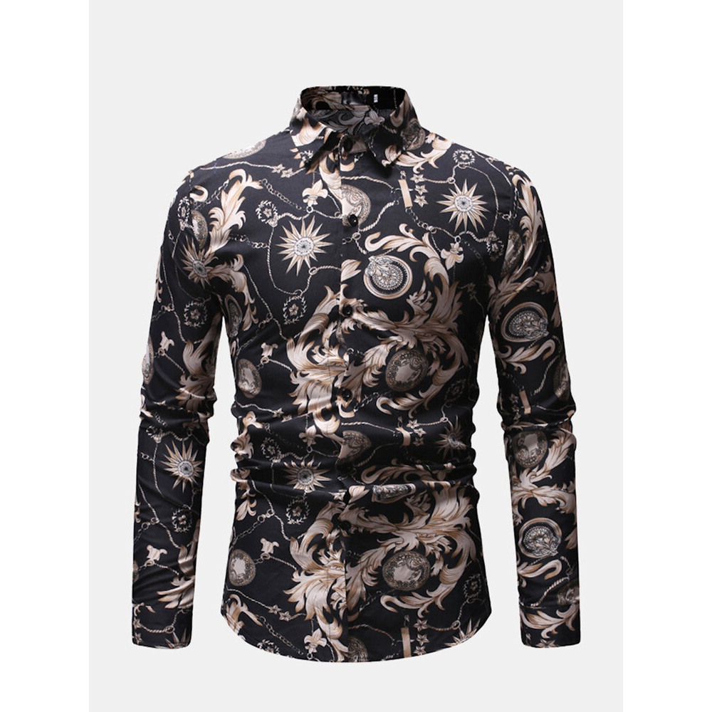 Mens Business Casual Breathable Print - M Black