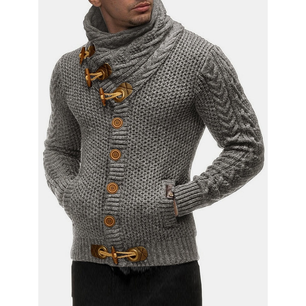 Mens Solid Color Knitted High Neck Single-Breasted Sweater Cardigans - White S