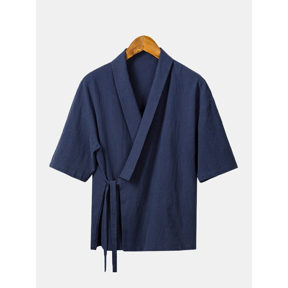 Ethnic Chinese Style Tang Drawstring Retro Shirts - S White