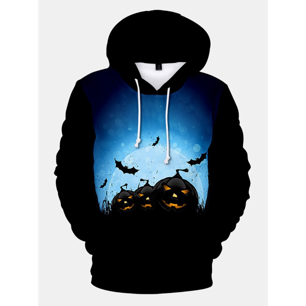 Mens  Cartoon Pumpkin Casual Hoodies - Black M