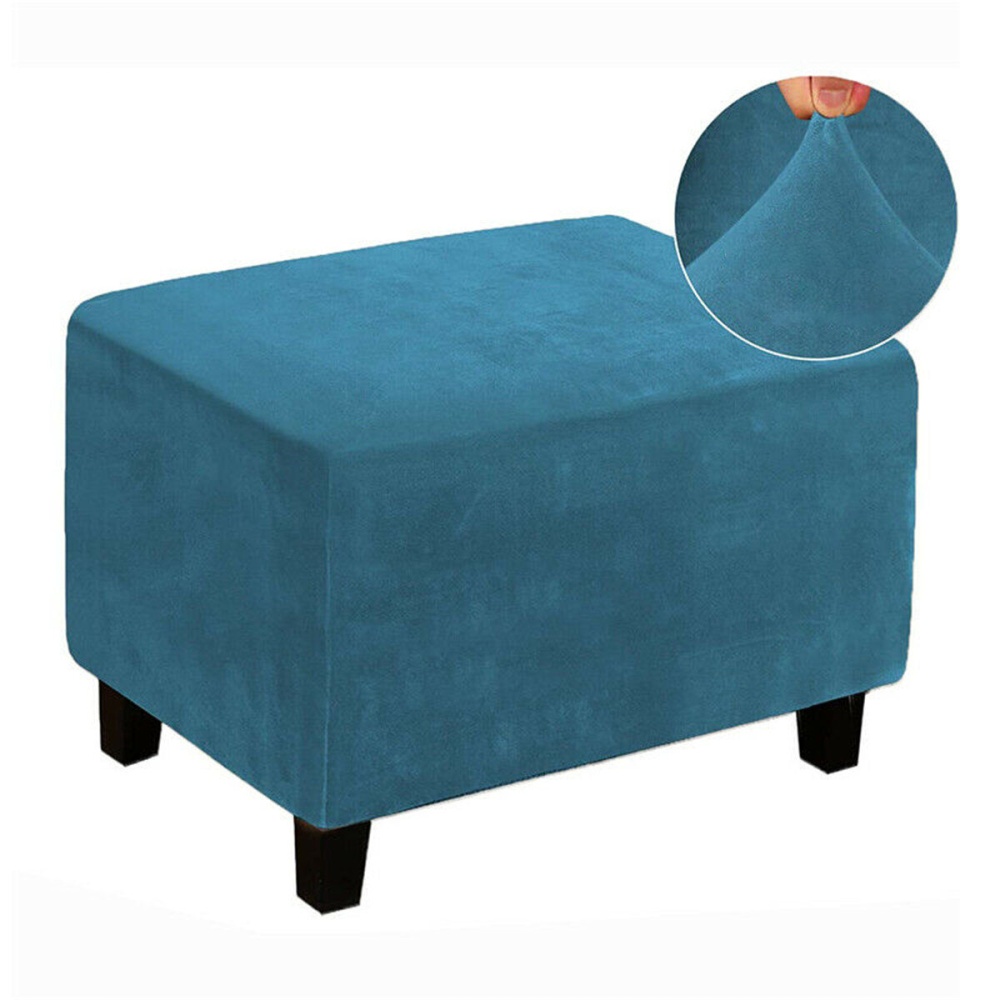 Elastic Ottoman Cover Footstool Protector Stretch Storage Stool Chair Seat Slipcover Home Office Furniture Decor - Blue L